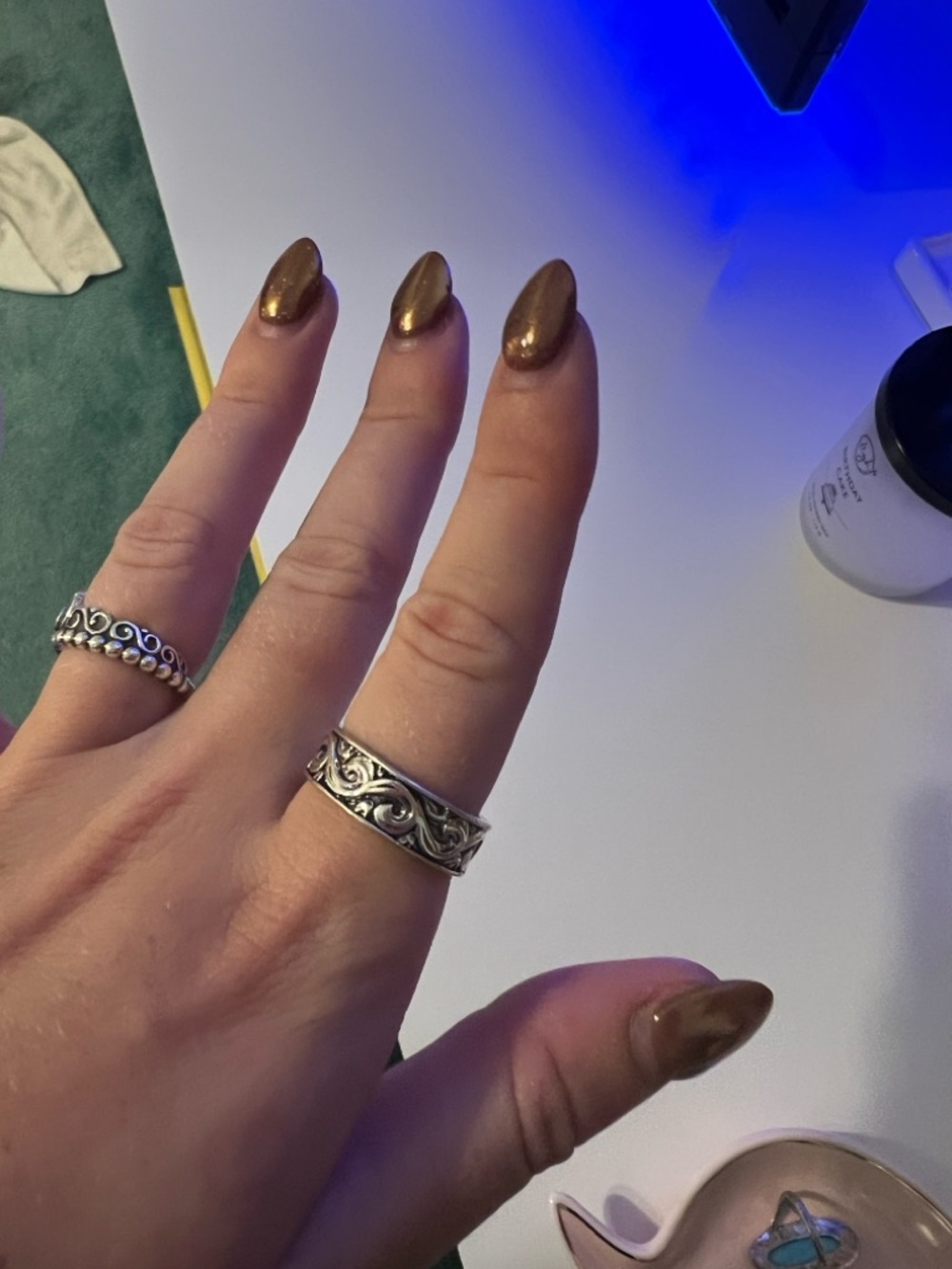 Target Silver Scrollwork Ring with Brown Accent